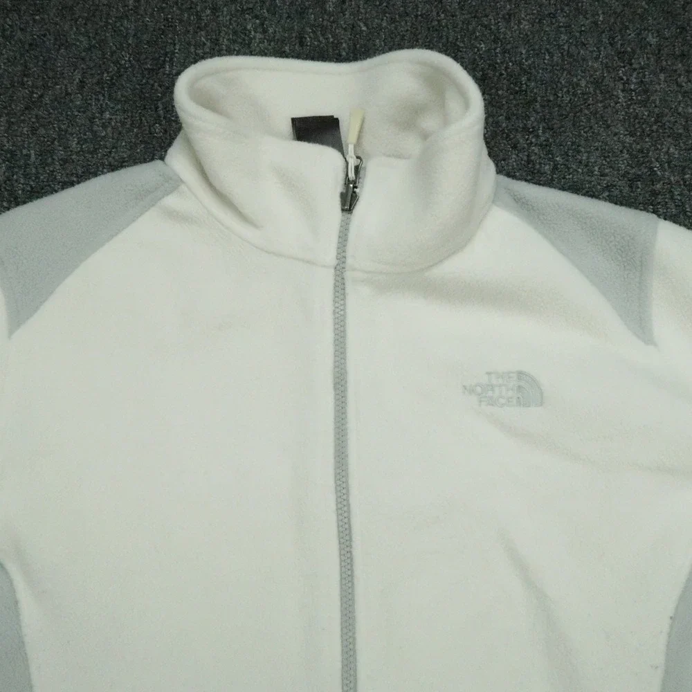 The North Face Jacket Womens XL White Gray Full Zip Pockets Hiking Outdoors
